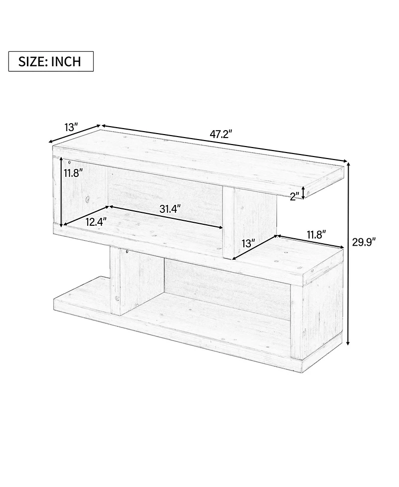 Streamdale Retro Console Table with Symmetrical 2-Tier Open Shelf
