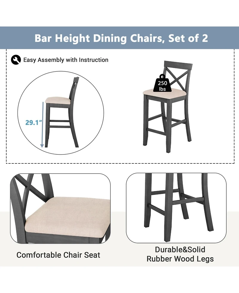 Streamdale Farmhouse Bar Height Dining Set with 2 Chairs, Gray