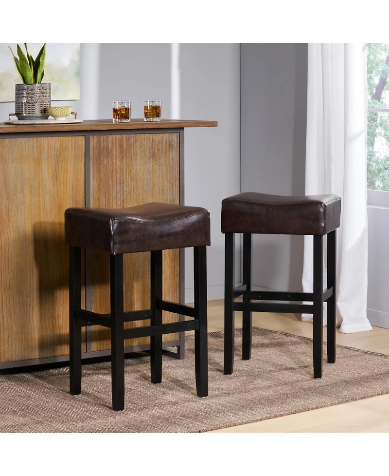 Luxurious Faux Leather Bar Stool with Sturdy Rubberwood Legs for Modern Dining