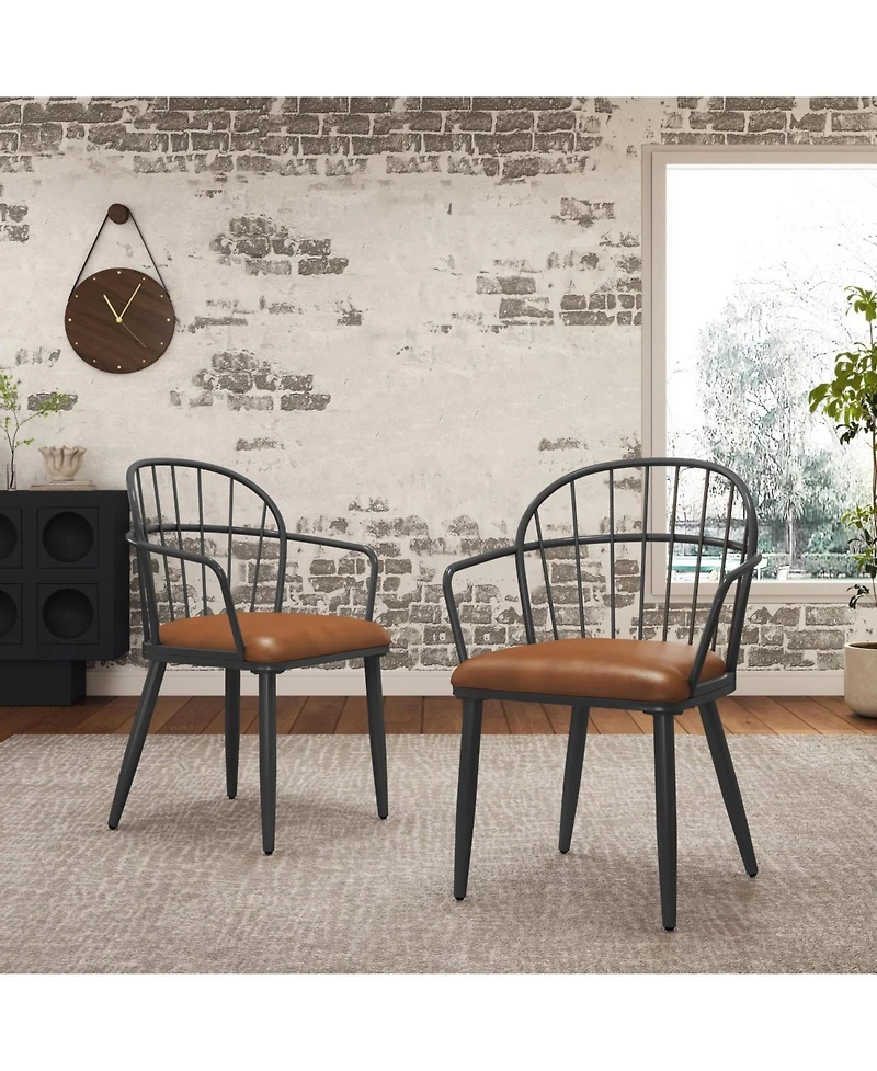 Streamdale Indoor Upholstered Dining Chair With Metal Legs (Set of 2),Brown