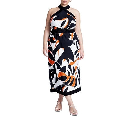 Eloquii Women's Halter Neck Printed Maxi Dress