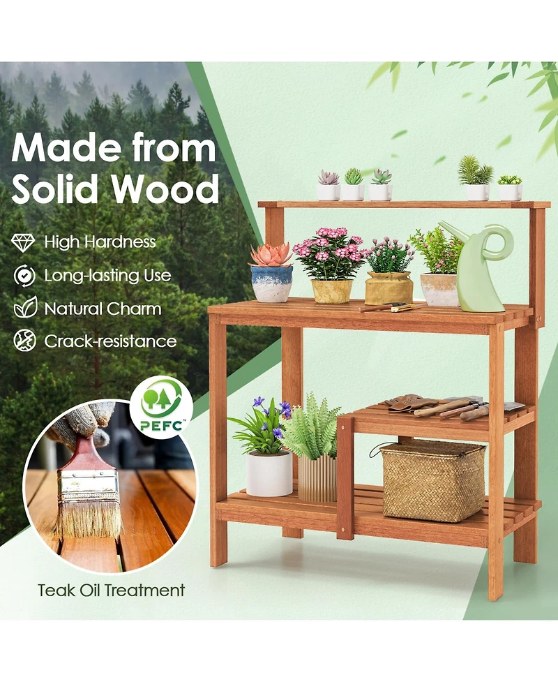 Outdoor Garden Potting Wood Planting Workstation with Open Shelves