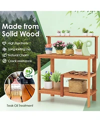 Outdoor Garden Potting Wood Planting Workstation with Open Shelves