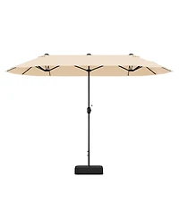 13 Feet Double-Sided Patio Twin Table Umbrella with Crank Handle-Beige