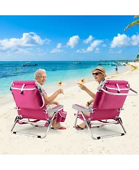 1 Piece Foldable Backpack Beach Chair with Cup Holder and Storage Pockets for Outdoor