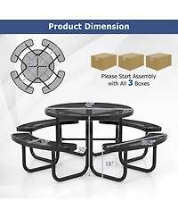 45 Inches Outdoor Round Picnic Table and Bench Set for 8 with Umbrella Hole-Black