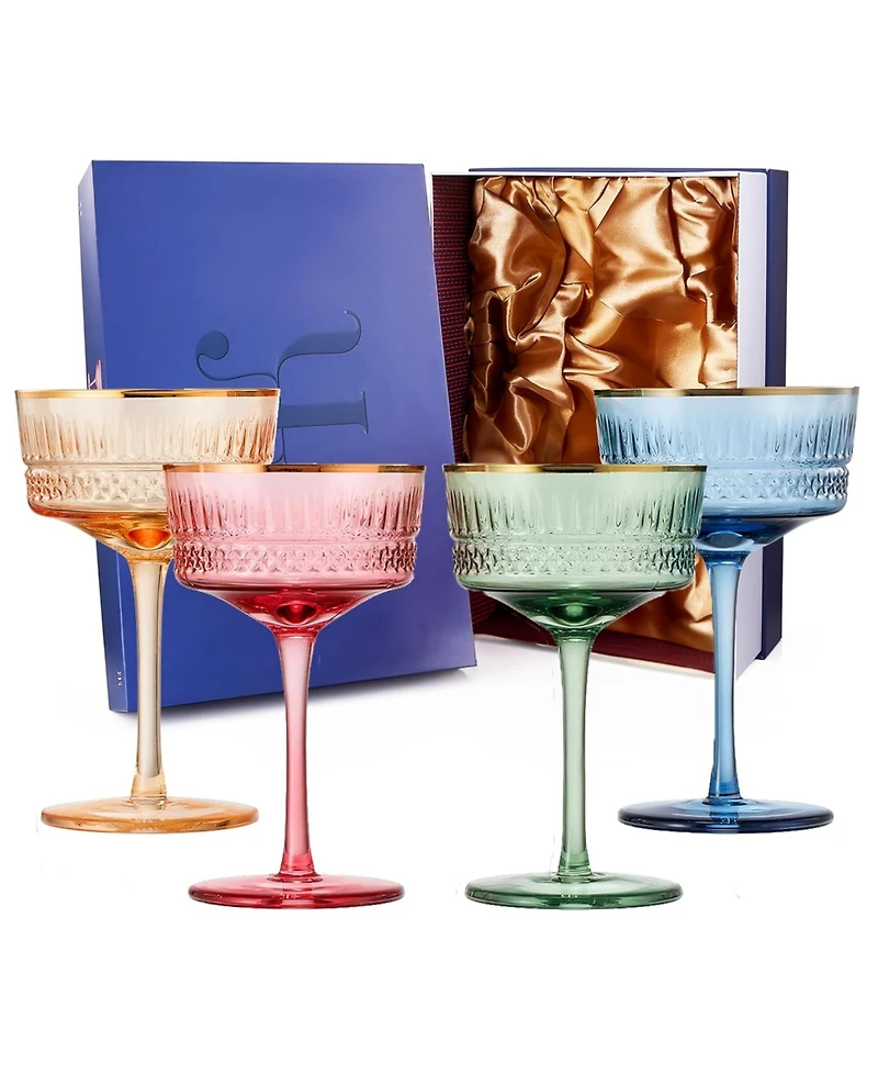 The Wine Savant Khen Pastel Muted Goblet Cocktail Glasses, Set of 4