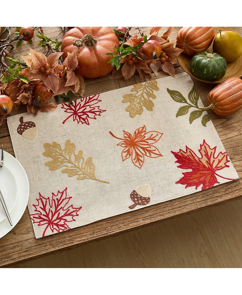 Elrene Hillsborough Embroidered Leaf Placemat, 13" x 19"