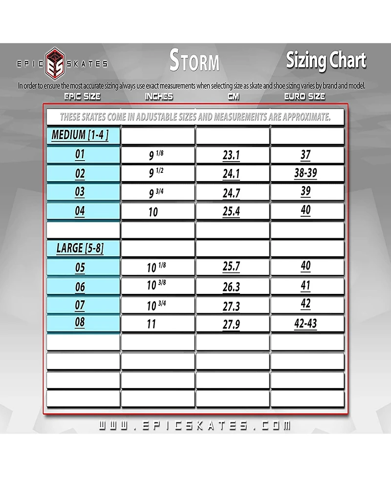 Epic Storm Adjustable 90mm 3-Wheel Bright Led Light Up Inline Speed Skates