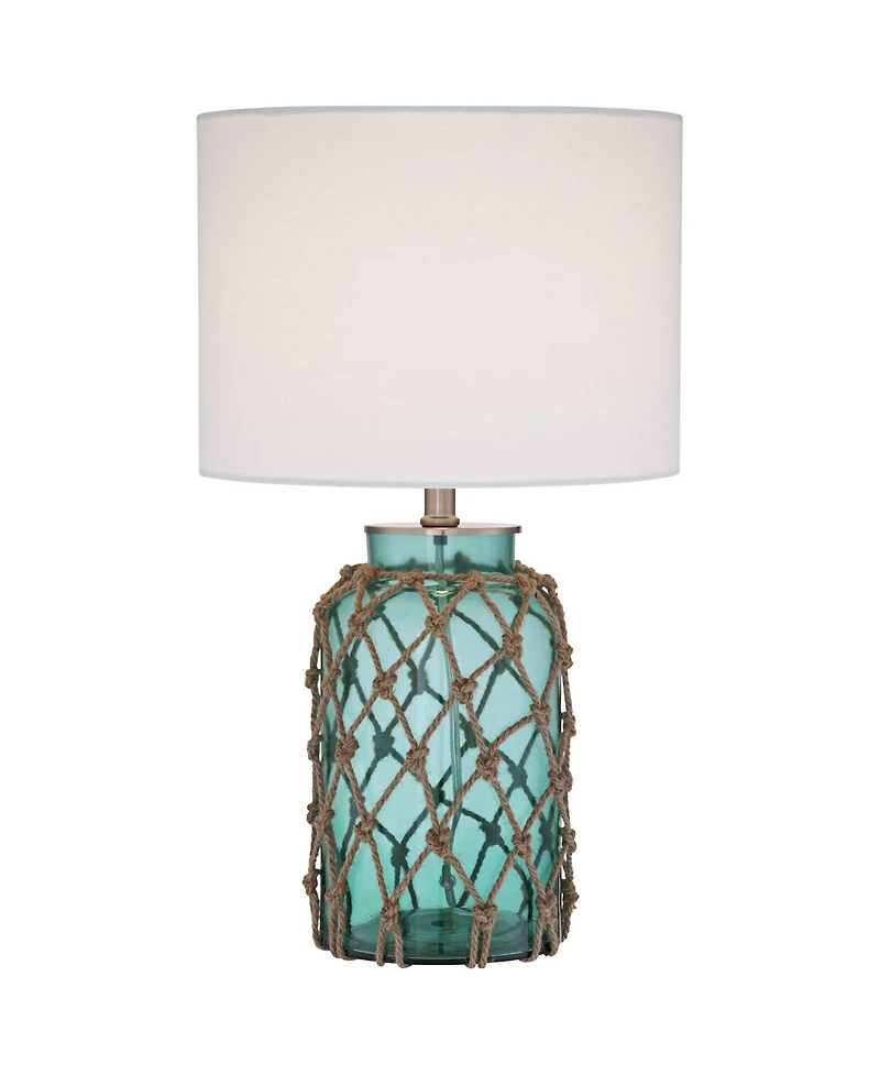 360 Lighting Nautical Accent Table Lamps 22.5" High Set of 2 Coastal Blue Green Rope Net Off White Drum Shade for Living Room Family Bedroom
