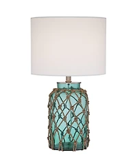 360 Lighting Nautical Accent Table Lamps 22.5" High Set of 2 Coastal Blue Green Rope Net Off White Drum Shade for Living Room Family Bedroom