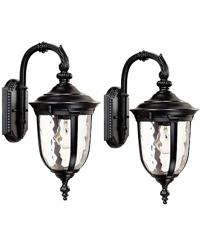 John Timberland Bellagio Vintage Outdoor Wall Light Fixtures Set of 2 Texturized Black Downbridge 16 1/2" Clear Hammered Glass for Post Exterior