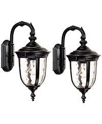 John Timberland Bellagio Vintage Outdoor Wall Light Fixtures Set of 2 Texturized Black Downbridge 16 1/2" Clear Hammered Glass for Post Exterior