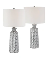 Patrick Modern Coastal Table Lamps 26 1/4" Tall Set of 2 White-Washed Gray Geometric Ceramic White Drum Shade for Bedroom Living Family Room Beds