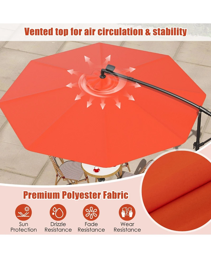 10 Feet Solar Offset Hanging Umbrella with 40 Lamp Beads and Solar Panel-Orange