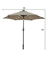 9 Feet Solar Led Lighted Patio Market Umbrella Tilt Adjustment Crank Lift-Tan