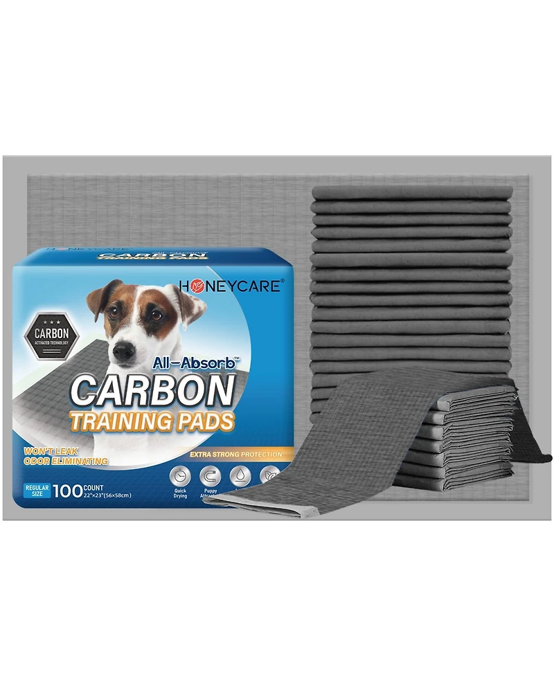 HoneyCare Carbon All-Absorb Puppy Training Pads Absorb Eliminating Odor, Ultra Charcoal Dog Pad, 22x23 inch, 200ct