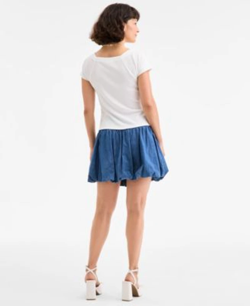On 34th Womens Snap Front Rib Knit Top Denim Bubble Hem Mini Skirt Salliee Dress Sandals Exclusively At Macys