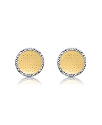 Two-Tone Round Milgrain Medallion Stud Earrings in White Gold Plated & 14K Gold Plated