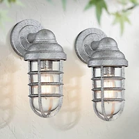 John Timberland Marlowe Industrial Outdoor Wall Lights Set of 2 Galvanized Steel Cage Frame 13 1/4" Clear Glass for Post Exterior Barn Deck House