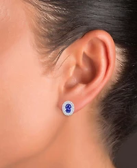 Cubic Zirconia Green Stone Oval Halo Stud Earrings in Sterling Silver