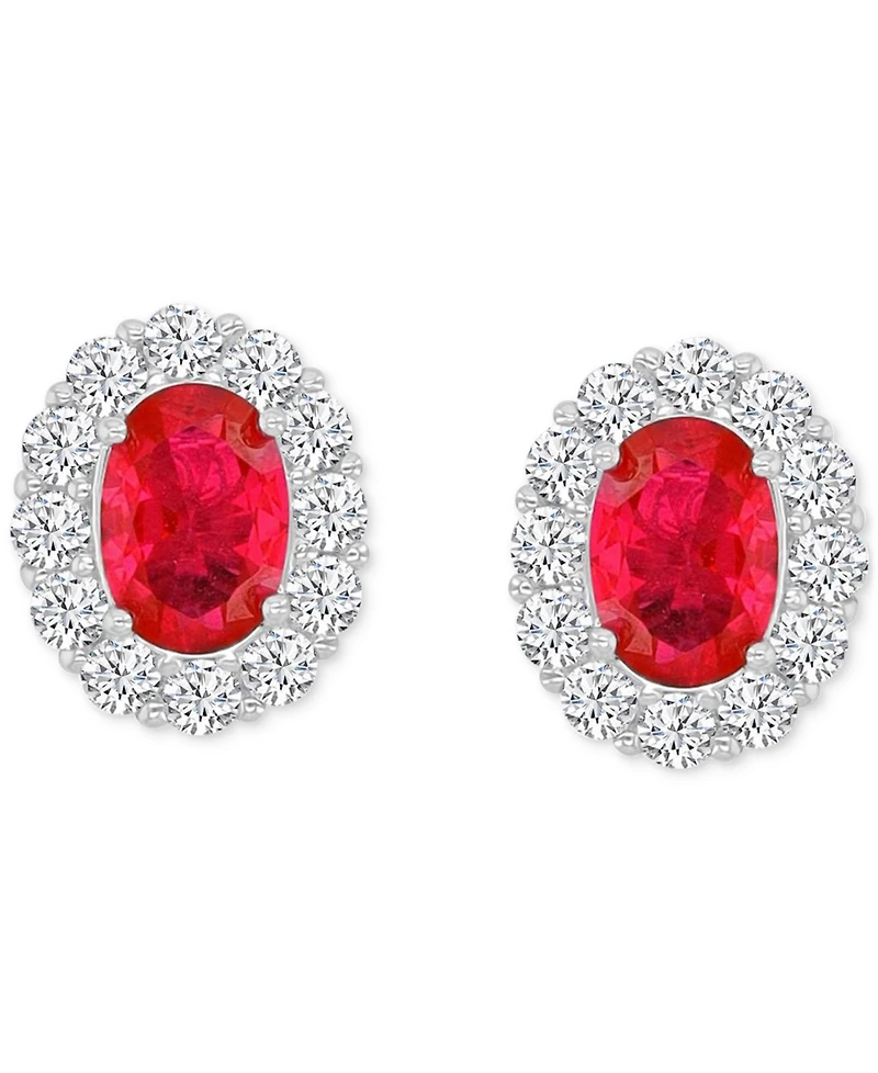 Cubic Zirconia Green Stone Oval Halo Stud Earrings Sterling Silver