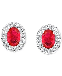 Cubic Zirconia Green Stone Oval Halo Stud Earrings Sterling Silver