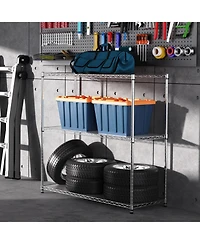 3 Tier Wire Shelving Unit, 1050 Lbs Nsf Height Adjustable Metal Garage Storage Shelves, Heavy Duty Storage Wire Rack Metal Shelves