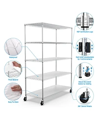 5 Tier 7500lbs Heavy Duty Adjustable Storage Rack Metal Shelf Wire Shelving Unit with Wheels & Shelf Liners - 82" H x 60" L x 24" D