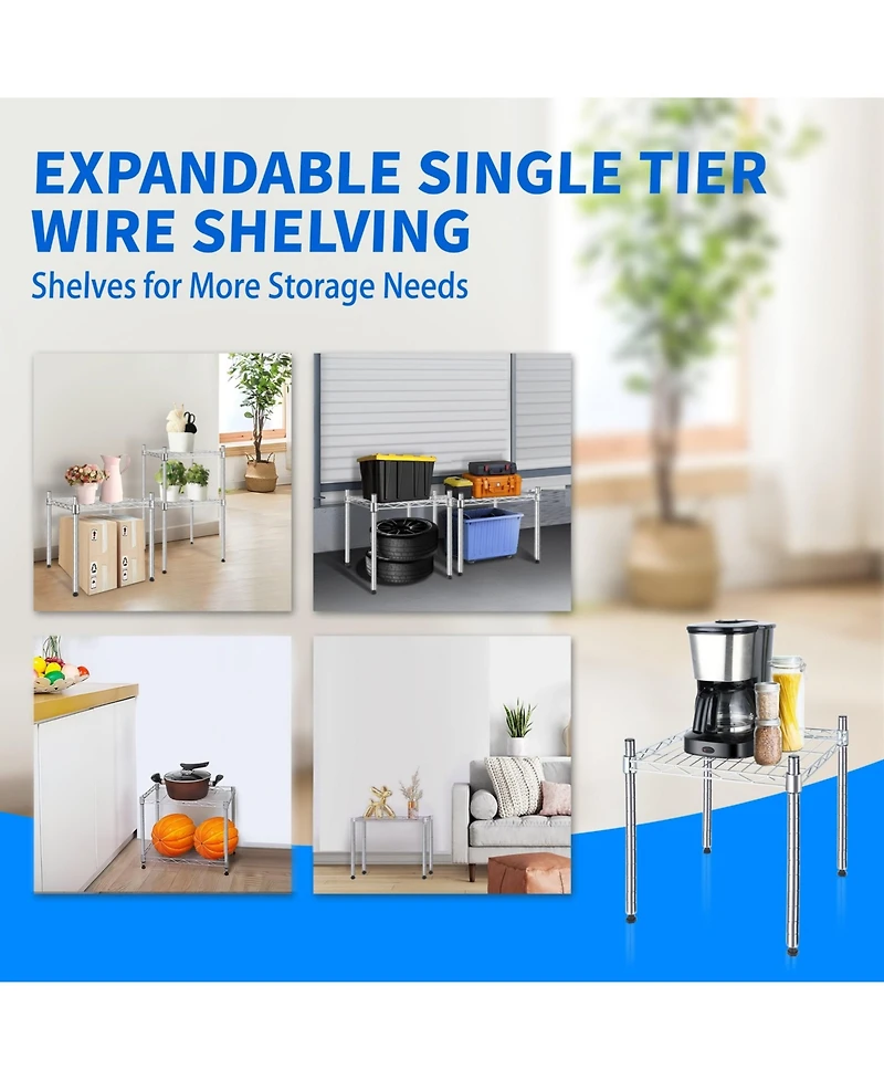 Heavy Duty Shelving Unit, Wire Metal Stackable Storage, 1-Tier Shelf, Chrome, 15" W x 13.8" D x 15" H