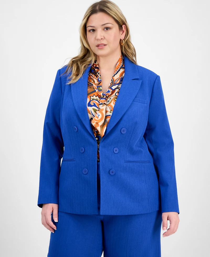 Tahari Asl Plus Faux Double-Breasted Boyfriend Blazer
