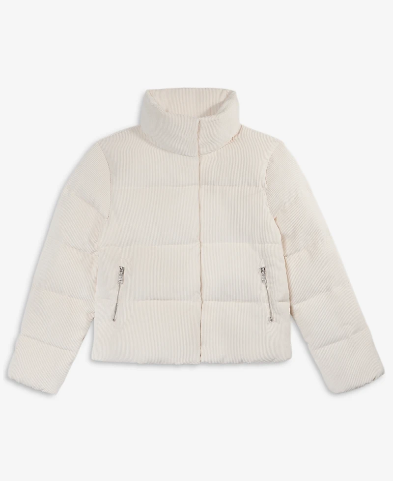 Steve Madden Women's Corduroy Zip-Front Puffer Coat