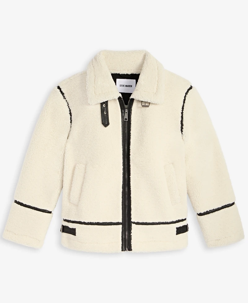 Steve Madden Women's Faux-Sherpa Faux-Leather-Trim Coat