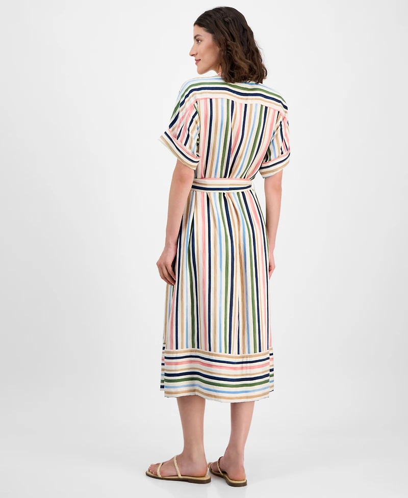 Nautica Jeans Women's Striped Belted Midi Dress
