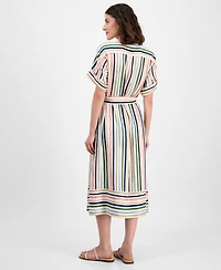 Nautica Jeans Women's Striped Belted Midi Dress