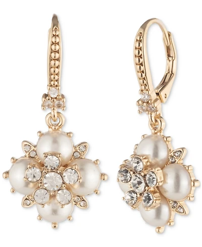 Marchesa Gold-Tone Crystal & Imitation Pearl Drop Earrings