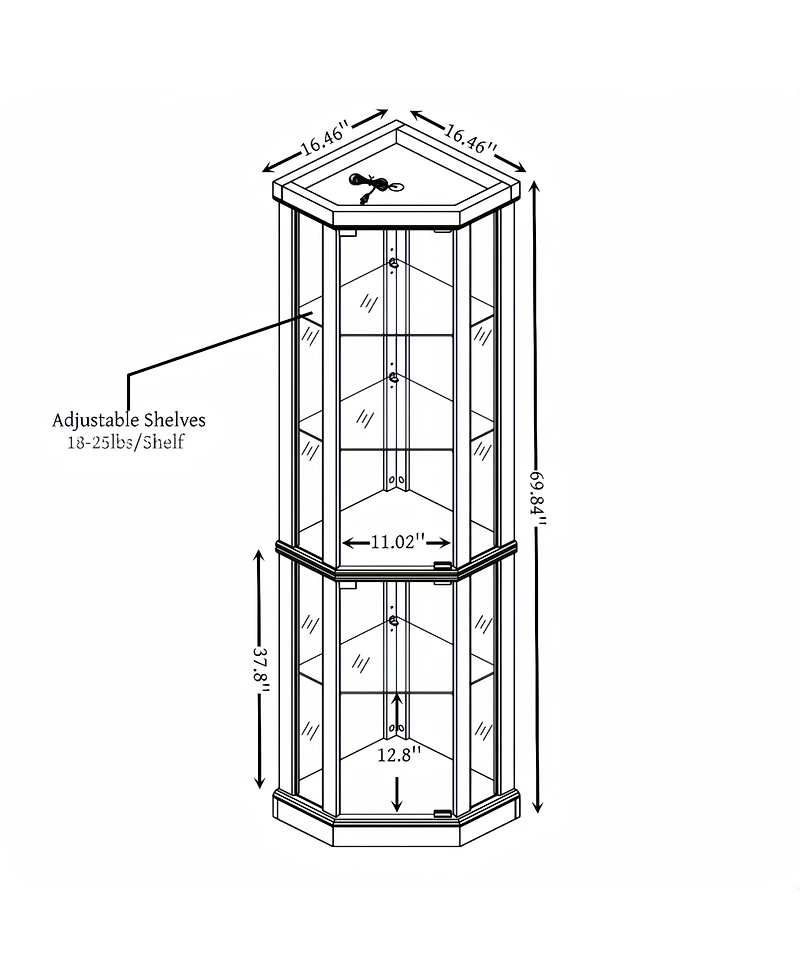 Streamdale Lighted Corner Curio Cabinet for Living Room
