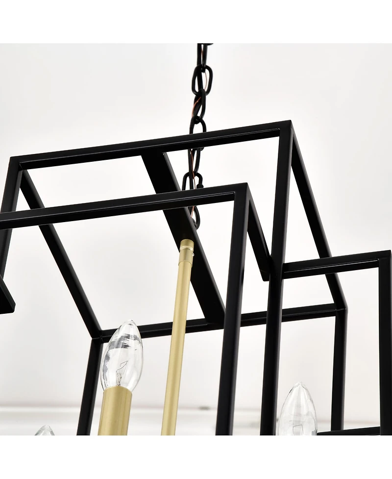 Streamdale 8-Light Pendant Chandelier, Matte Black & Gold, Adjustable Height, Industrial Farmhouse, (Bulbs Not Included)