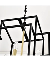 Streamdale 8-Light Pendant Chandelier, Matte Black & Gold, Adjustable Height, Industrial Farmhouse, (Bulbs Not Included)