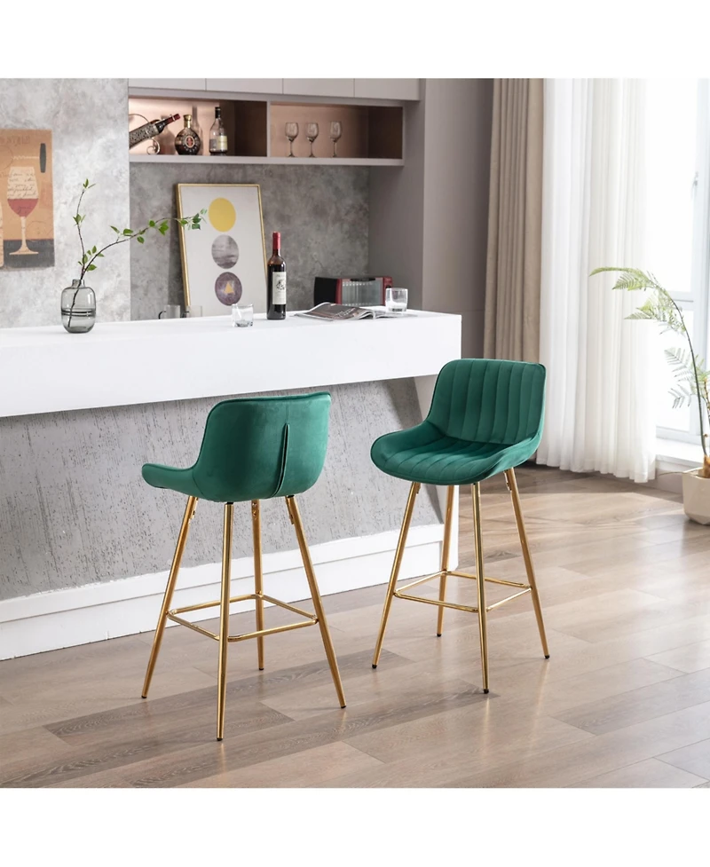 Streamdale Elegant Velvet Counter Bar Stools (Set of 2), Gold Leg