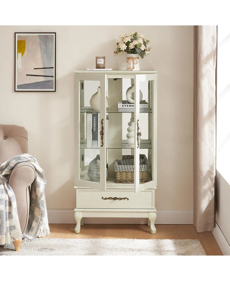 Streamdale Lighted Glass Curio Cabinet with Bulbs