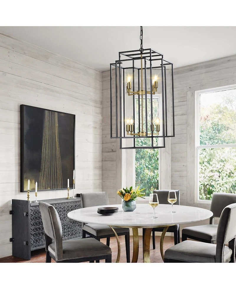 Streamdale 8-Lights Black & Gold Lantern Tiered Pendant Light Fixtures, Industrial Farmhouse Hanging Chandelier (No Bulbs)