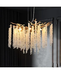 Streamdale 23.6" Modern Golden Pendant Light with Cascading Crystals for Living Spaces