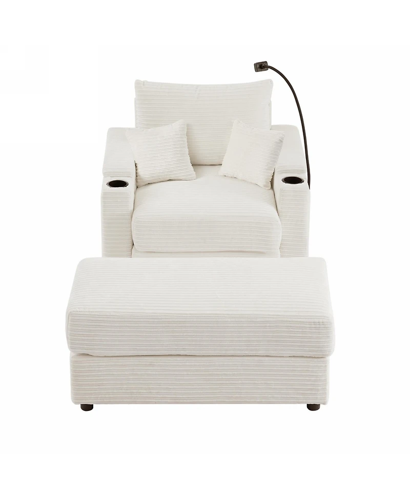 41.7" Modern Sofa Couch w/ Ottoman, Usb, Cup Holders