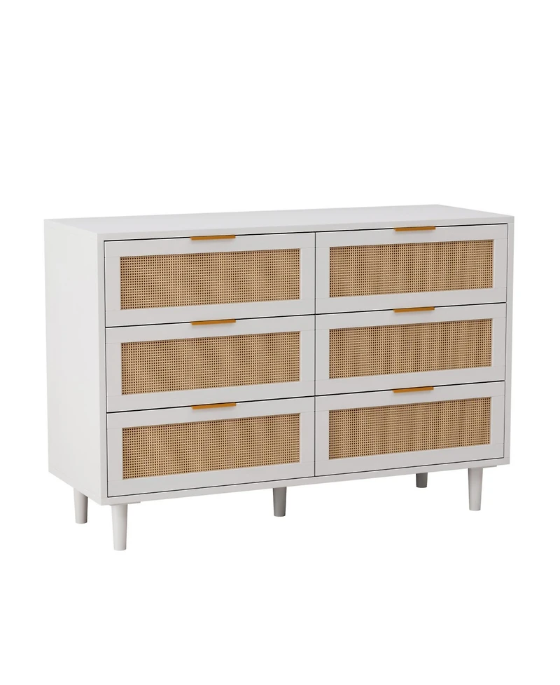 Streamdale 43.31"6-Drawers Rattan Storage Cabinet Rattan Drawer,for Bedroom,Living Room,White