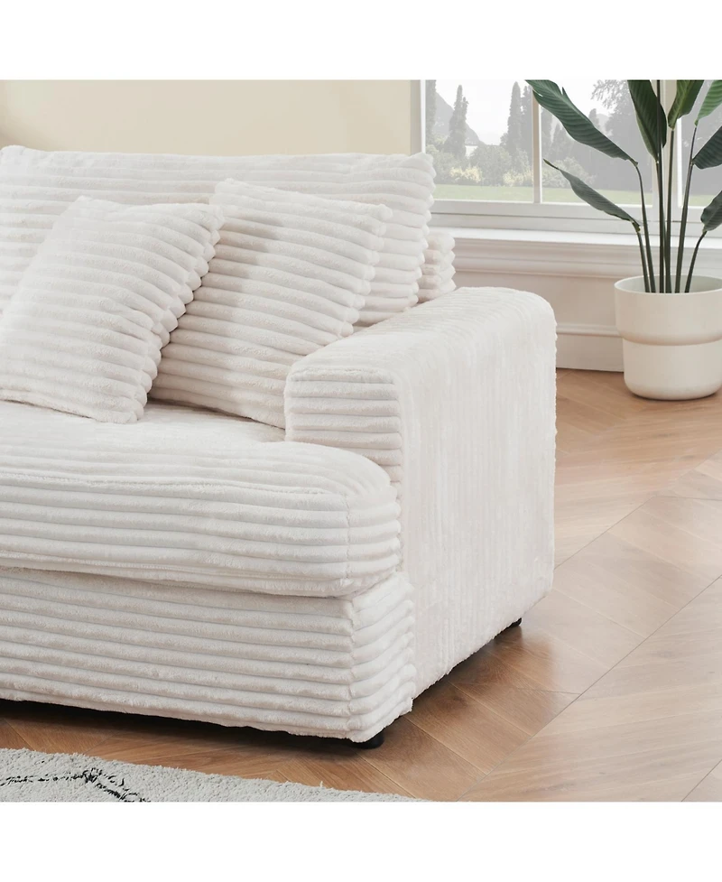 Streamdale 79" Corduroy Sofa with 4 Pillows, White