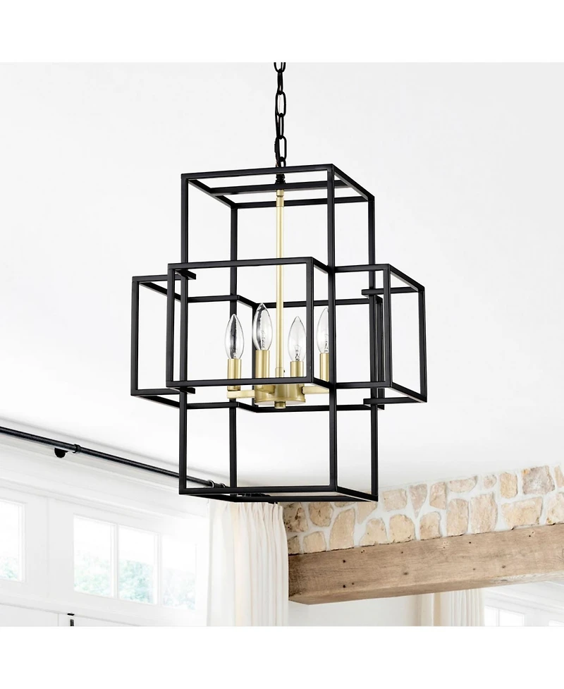 Streamdale 4-Light Tiered Pendant Farm-to-Table Elegance (Matte Black & Gold)
