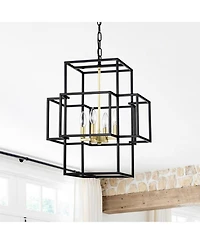 Streamdale 4-Light Tiered Pendant Farm-to-Table Elegance (Matte Black & Gold)