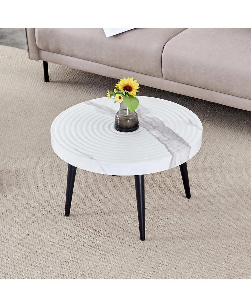 Streamdale Elegant Marble Round Coffee Table with Black Metal Legs