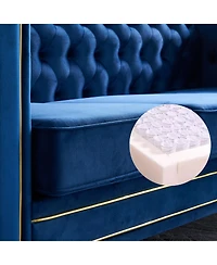 Streamdale Chesterfield Velvet Sofa 84.65 inch for Living Room Blue Color